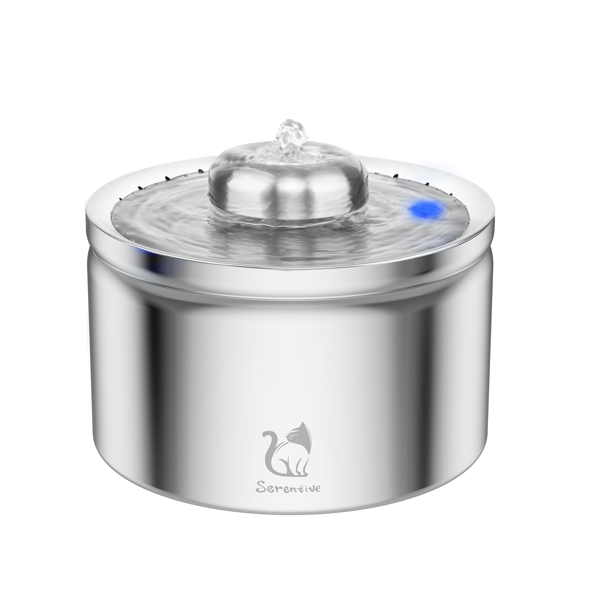 Serentive Cat Water Fountain 4L/135Oz Stainless Steel Pet Water Fountain for Cats Inside Ultra-Quiet Cat Fountains for Drinking Water Shortage Reminder and Easy to Refill Automatic Cat Water Dispenser