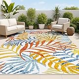 JONATHAN Y Tropics Palm Leaves Indoor Outdoor Area Rug 8X10 Cream/Orange, Boho for Backyard, Patio, Porch, Easy-Cleaning, High Traffic, Pet-Friendly, Non-Shedding (AMC100B-8)
