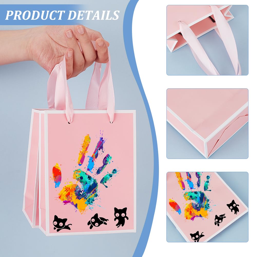NBEADS 24 pz Sacchetti di Carta Kraft Rosa con Manico, Borsa Regalo Stand Up Da 16.5x12x6cm con Fiocco In Nastro per Feste di Natale di Nozze, Roso