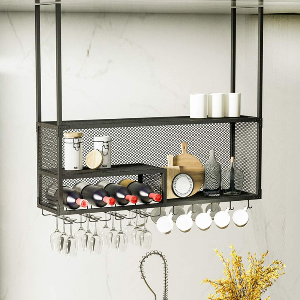 Étagère en verre décoration de vin et support de plafond au design rétro métal