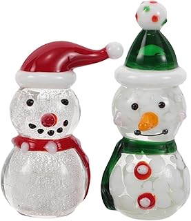 Ciieeo 2pcs Hand-blown Glass Snowman Figurines with Santa Hats Christmas Collectible Statue Seasonal Holiday Decor for Festival Party Tabletop