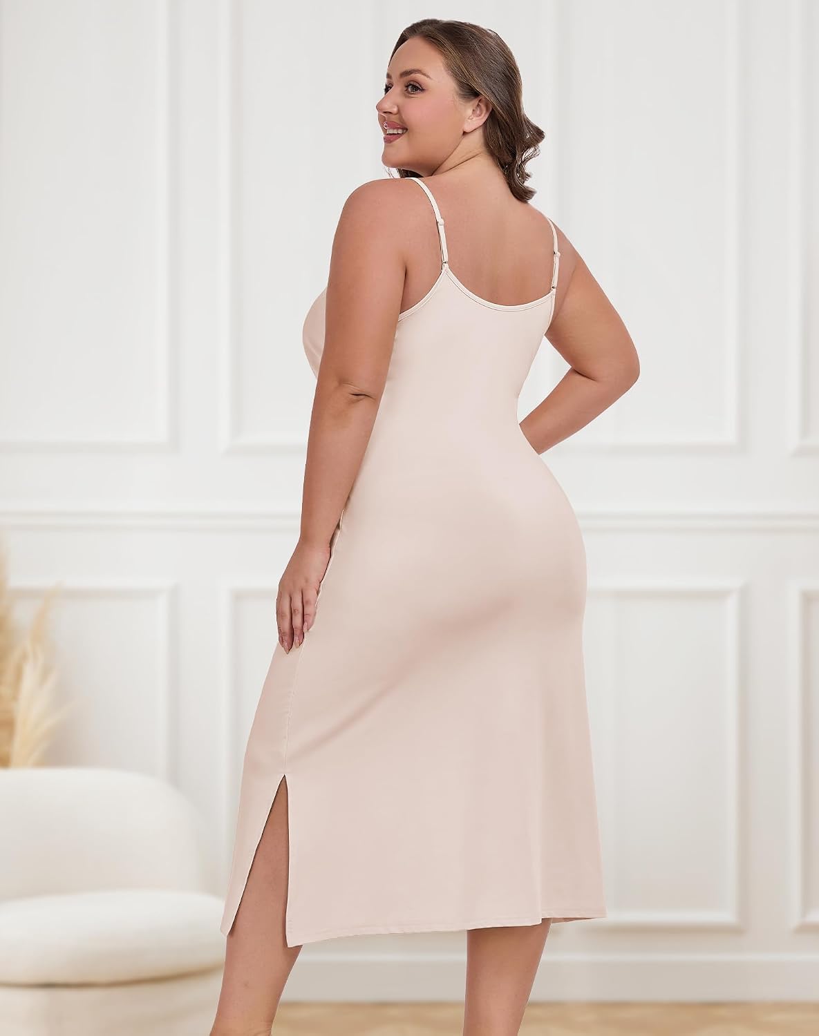 MANCYFIT Plus Size Full Slip for Women Under Dress Long Camisole Slip Non Cling