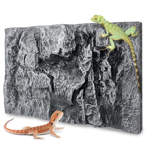 Sysmashing 17.7x11.8in Rock Terrarium Background,3D Reptile Tank Background Board,Amphibian Stereo Backdrop Wall,Lizard Snake Gecko Spider Turtle Fish pet silo Background Decorative Panel(Grey)