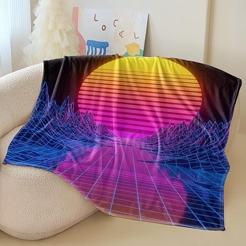 Miniatura 2 de Retro Cyber Neon Printed Flannel Blanket, Futuristic Style Super Soft Couch Bed Throw, Perfect for Adults and Teens Room Decor (03,60 x 80in)