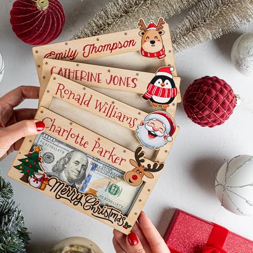 UNITED CRAFT SUPPLIES Personalized Wooden Cash Holders for Christmas, 12 Xmas Themes, 3 Fonts, Customize Money Holders for Gifts4