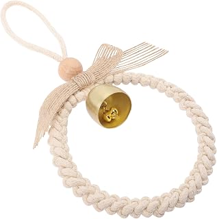 Handmade Woven Pendant with Bell Xmas Wall Ornament Beige Decor | Metal and Cotton Thread, Chic Minimalist Style, for Gallery Wall and Living Room Accents