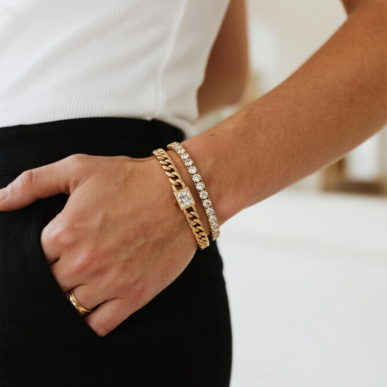 Moissanite Tennis Bracelet for Women Men White/Yellow Gold Plated S925 Sterling Silver D Color VVS1 Round Cut Moissanite Bracelets 2/3/4MM 6-8INCH with Certificate - Image 5