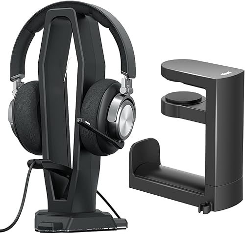 KIWIFOTOS Soporte para auriculares para juegos de PC para debajo del escritorio, soporte para auriculares + soporte para auriculares con soporte