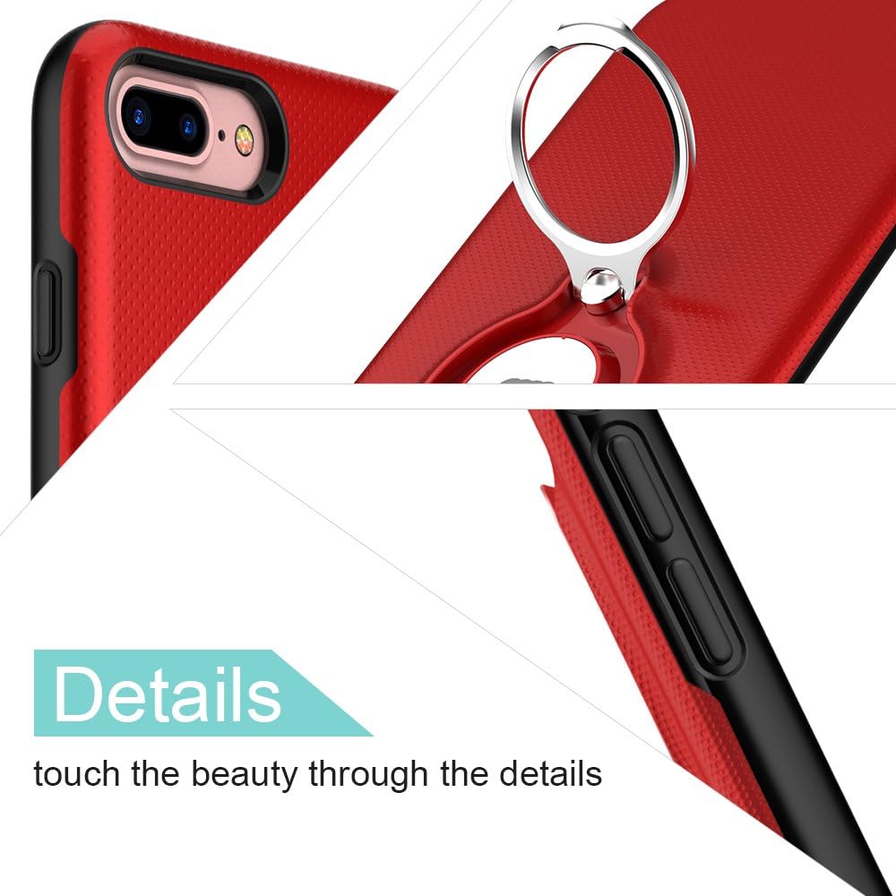 ICONFLANG iPhone 8 Plus Case, iPhone 7 Plus Case, 360 Degree Rotating Ring Kickstand Case Shockproof Impact Protection [Support Magnetic Car Mount Case] for iPhone 8 Plus / 7 Plus (2018) - Red