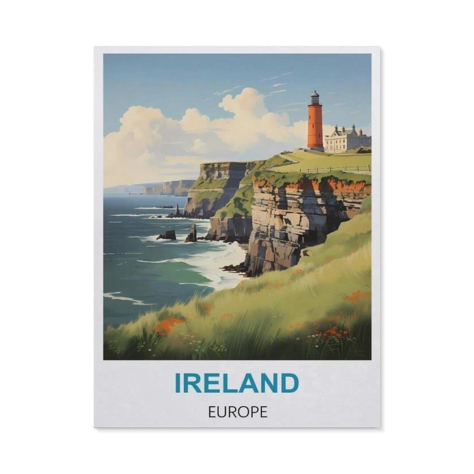 BEAYODKP Ireland Europe Vintage Travel Poster，Diamond Art Kits for Adults and Kids, Full Drill Round Rhinestone Paint with Diamonds（50 x 60 cm/19.68 x 23.62 inches）-BY1