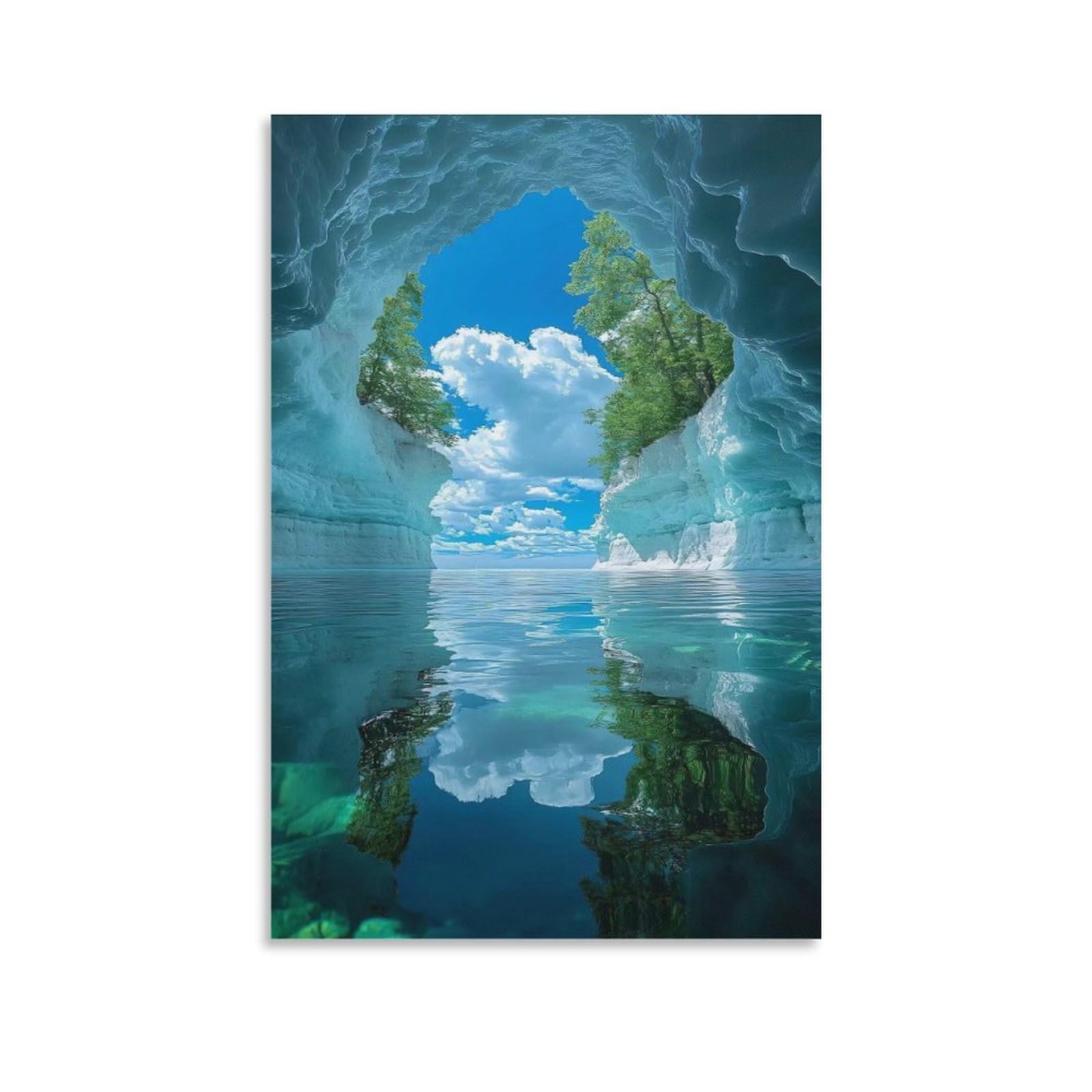 IEJKLUVWX Turquoise Mirror Lake Wall Posters Snow Mountain Waterproof Canvas Ready to Hang Moisture Resistant for Nursery Above Bed Housewarming Gift Original 20x30inch(50x75cm)