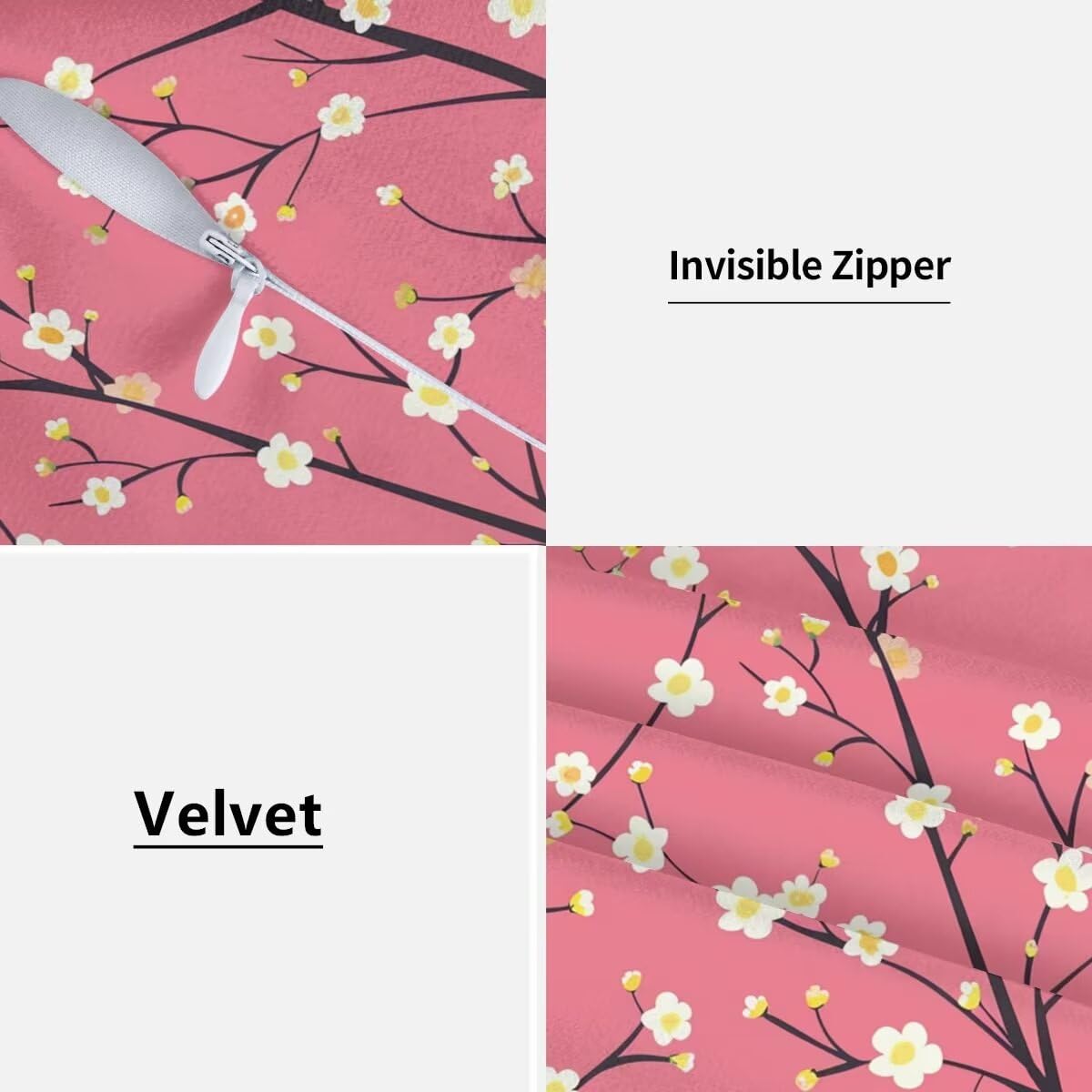 Federe Cuscini Divano 60x60 cm Set di 2 in Velluto Copricuscini Divano, Federe Cuscini Rosa Fiore Decorativi Cuscini per Divano, Federe Cuscino Divano per Soggiorno, Camera da Letto Room Decor -TR558