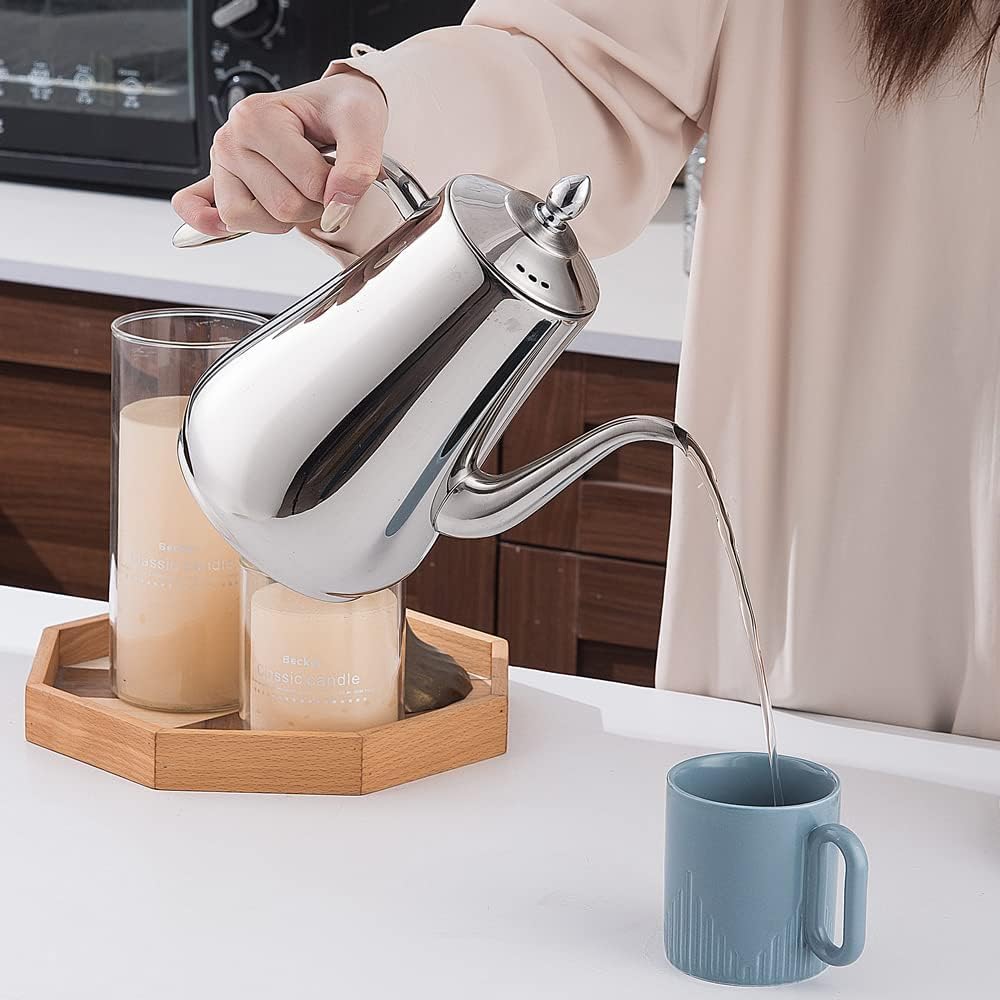 1750ml Théière en acier inoxydable avec infuseur Style moderne，Bouilloire de grande capacité, cafetière goutte à goutte, bouilloire froide,argent