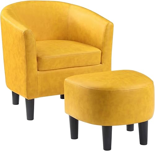 Convenience Concepts Take a Seat Churchill - Silla decorativa con otomana, piel sintética estampada con caléndula