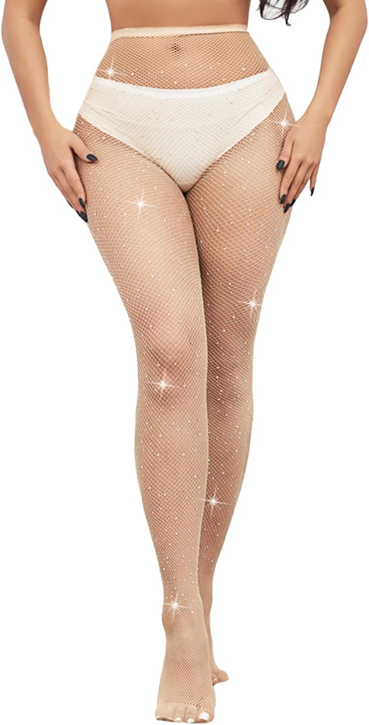 Women's Coloured Festival Fishnet Tights With Sparkly Rhinestones/Crystals