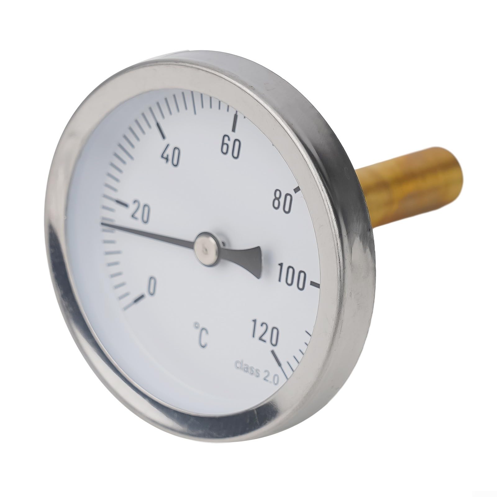 Termometro con guaina in rame da 1/2" a vite per riscaldamento, 120 °C, termometro analogico da 63 mm, perfetto per misurare acqua, olio, liquidi nei sistemi di riscaldamento