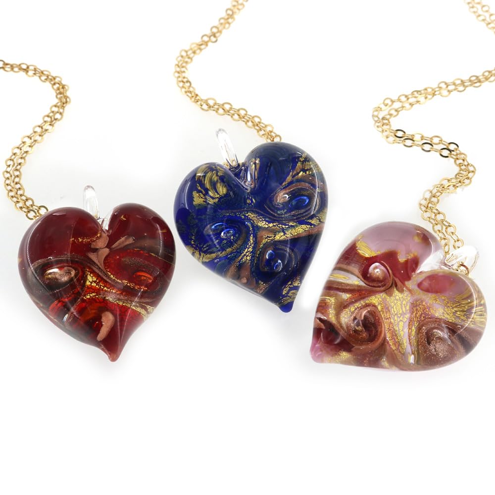 Venetiaurum - Collana Lunga con Pendente a Cuore in Vetro Originale di Murano e Argento 925 - Gioiello made in Italy certificato