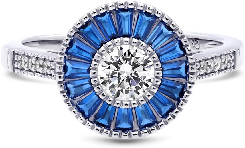 BERRICLE Sterling Silver Halo Round Cut Cubic Zirconia CZ Vintage Inspired Art Deco Fashion Ring for Women, Rhodium Plated Size 4-10