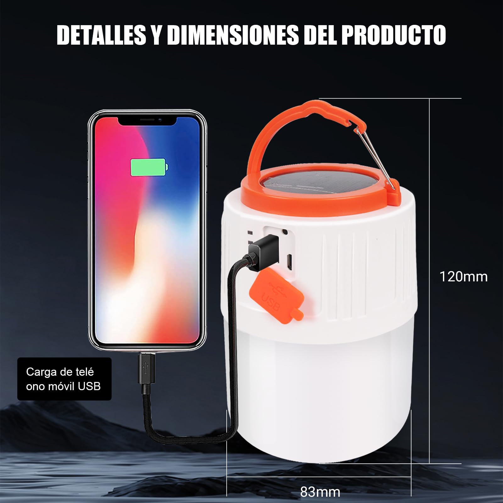 EXTRASTAR Lanterna Da Campeggio LED 260 Lumen, 2 Modalità Di Luce, Con Gancio, Alimentazione A Batterie AA - 2