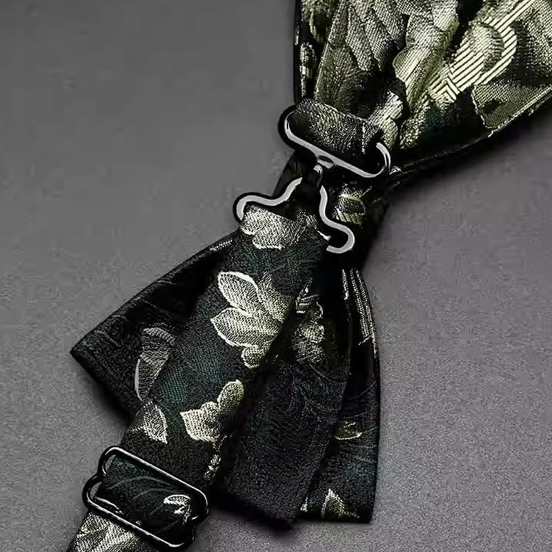 Wedding Bowtie Groom Groomsman Necktie Dark Green Flower Formal Suit Scarf