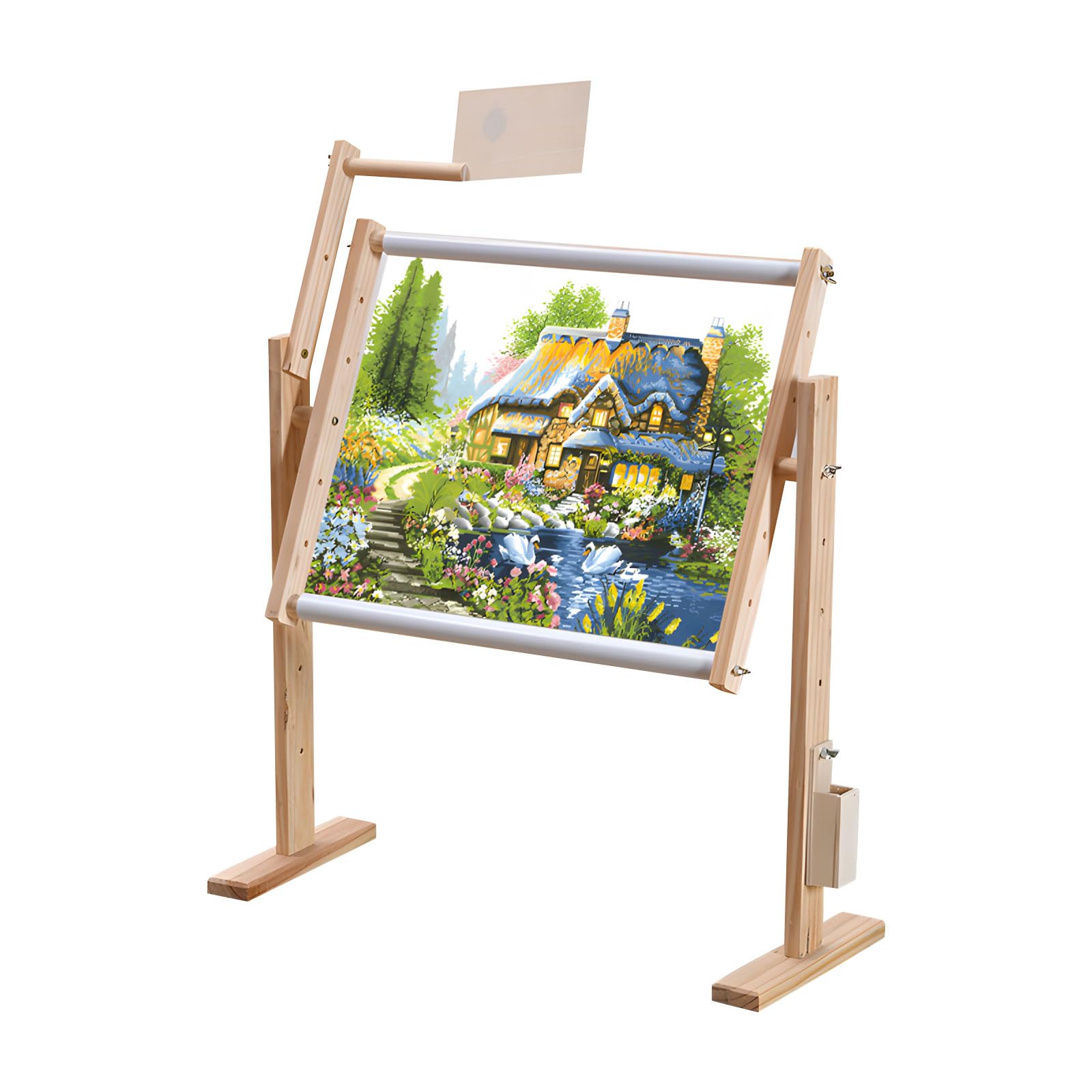Sturdy Adjustable Wood Embroidery Stand with 5 Connection Point Rotation for Crosses Stitching and Sewing Projects Multiple Position Sewing Stand