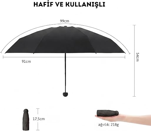 adornist 3’ü 1 Arada Premium Kapsül Şemsiye: Sert Koruyucu Kapsül + Islaklık Önleyici Plastik Kılıf Dahil | UPF 50+ UV Korumalı, Rüzgara Dayanıklı, Mini Şemsiye