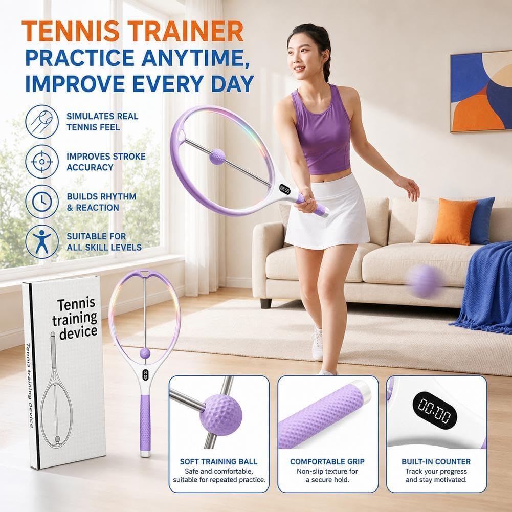 Solo-Tennis-Trainer, Rebound-Ball mit Farblicht, tragbare Schwung-Übungshilfe, Training, Verbesserung für Indoor- und Kontakttennis