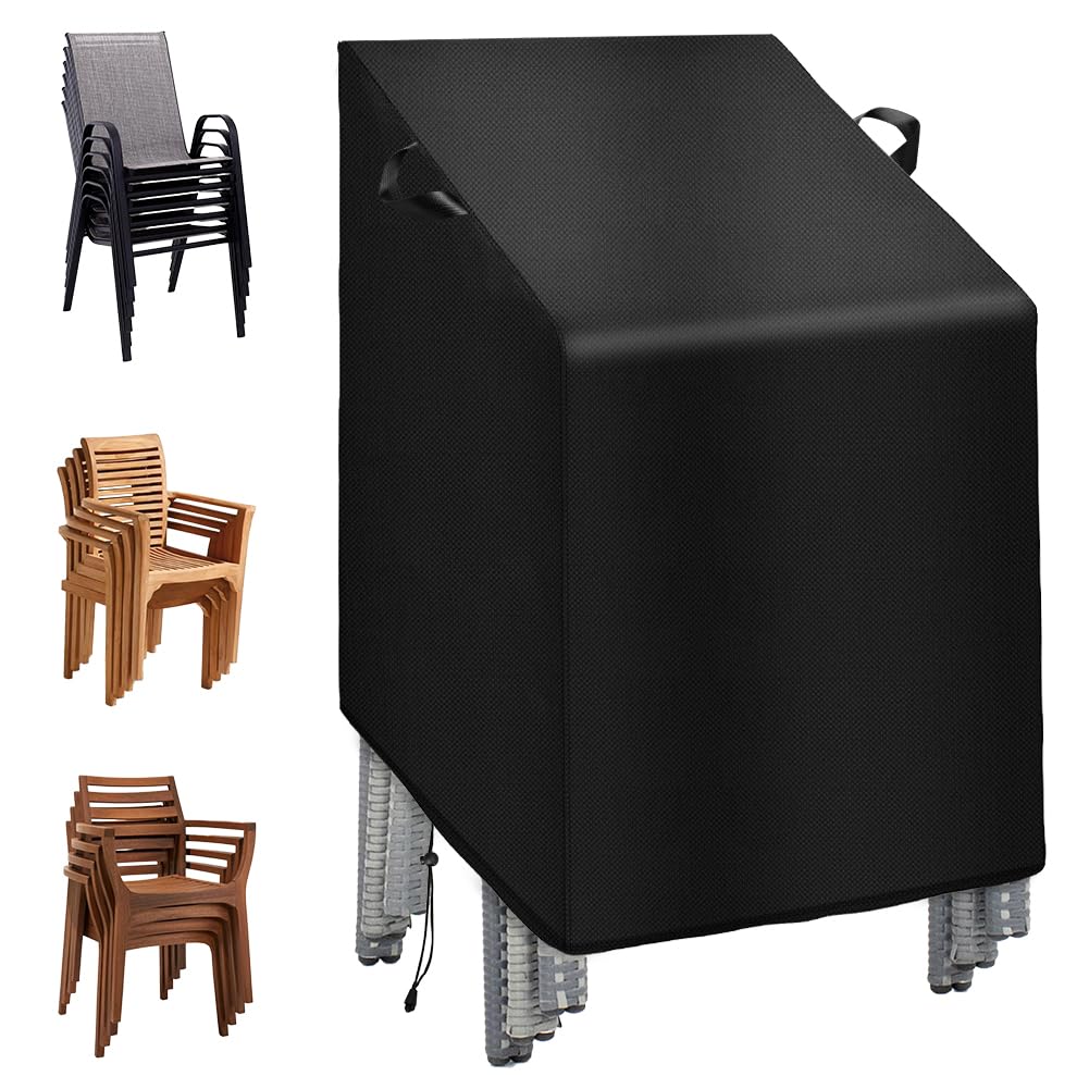 OFFCUP Stackable Garden Chair Cover, 210D Oxford Waterproof Protective Cover for Outdoor Chairs Anti-Wind