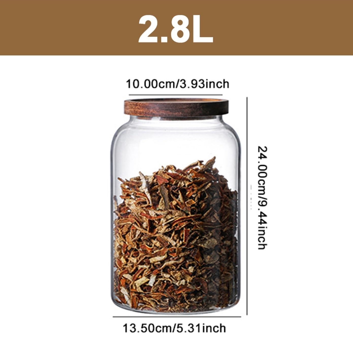 Versiegeltes Glas-Vorratsglas, 1.2L 2L 2.8L Holzdeckel | Glasbehälter mit Deckel für Kaffeebohnen, Reis, Mehl, Zucker, Kekse, Süßigkeiten und Tierfutter(2.8L)