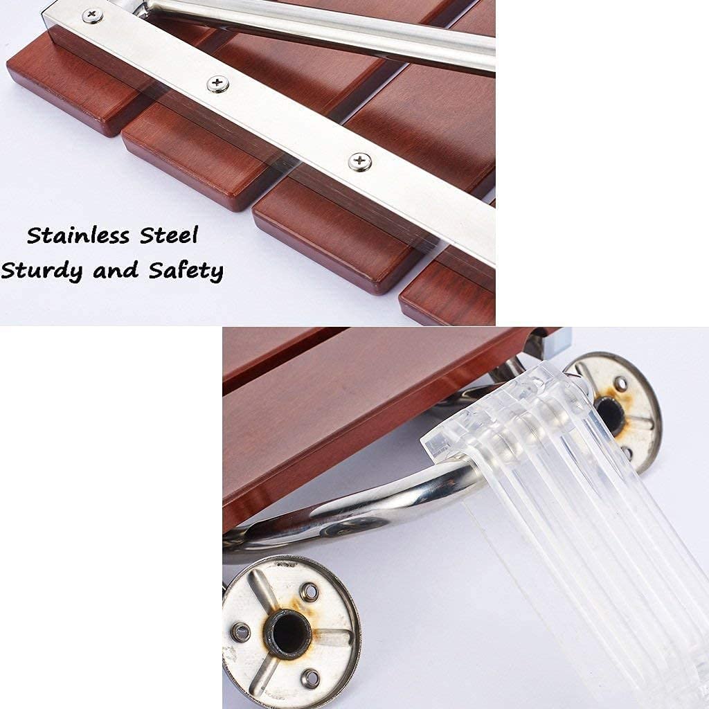 TBLOTYD Storage Footstool Foldable Wall Shower Stools and Chair Wall Mounted Wooden Folding Shower Seat Wood Change Shoes Stool 304 Stainless Steel Bracket for Elderly/Disabled
