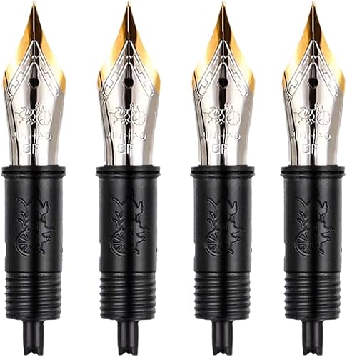 Jinhao 82 - Pluma estilográfica acrílica, punta fina, borde dorado con bolígrafo convertidor de escritura (negro y blanco marfil)