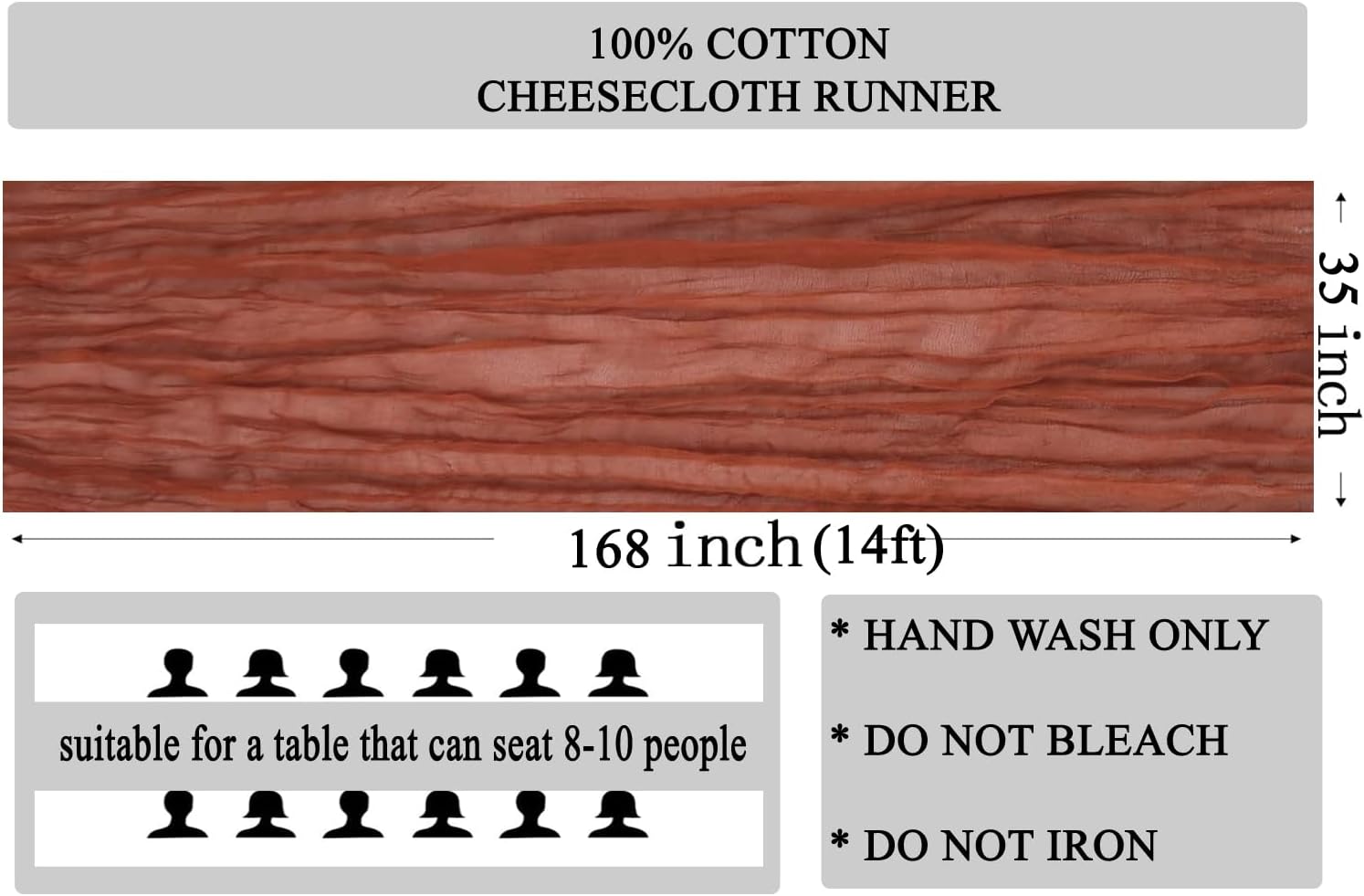 MDS Pack of 10 Cheesecloth Table Runner 35x120 Inch, 10FT Long Gauze Cheese Cloth Table Runner for Wedding Party Birthday Bridal Shower Farmhouse Garden Boho Rustic Table Decoration - Terracotta