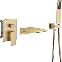 Vista 1 de DASAN SA-TF01WH-BG - Grifo de llenado de bañera en cascada con ducha de mano, moderno grifo de bañera de oro cepillado con válvula de alto caudal