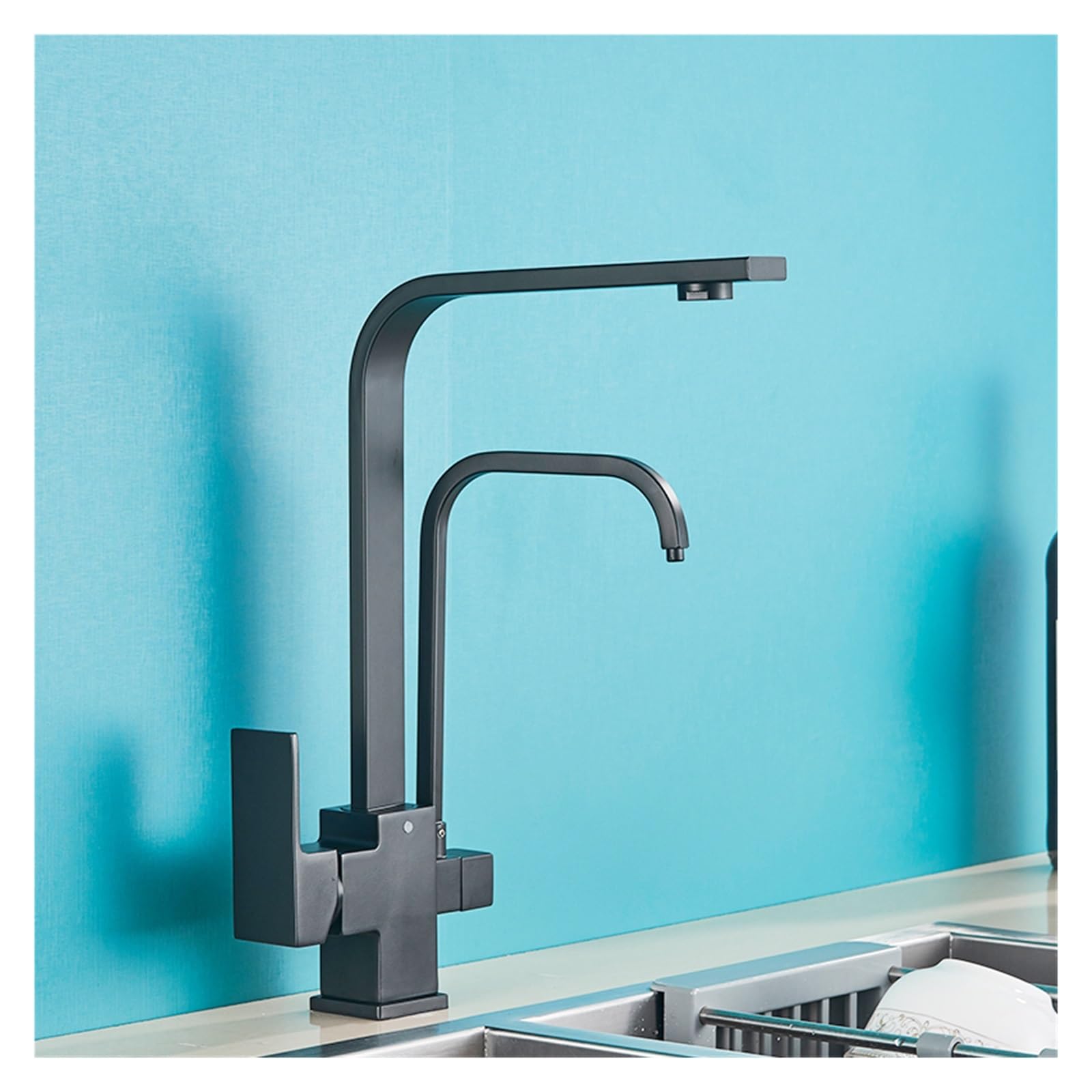 Robinet de cuisine filtre purificateur eau pure 3 voies mitigeur mural noir