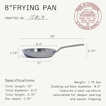 Made In Cookware - 8-Inch Stainless Steel Frying Pan - 5 Ply Stainless Clad - Professional Cookware - Crafted in Italy - Induction Compatible