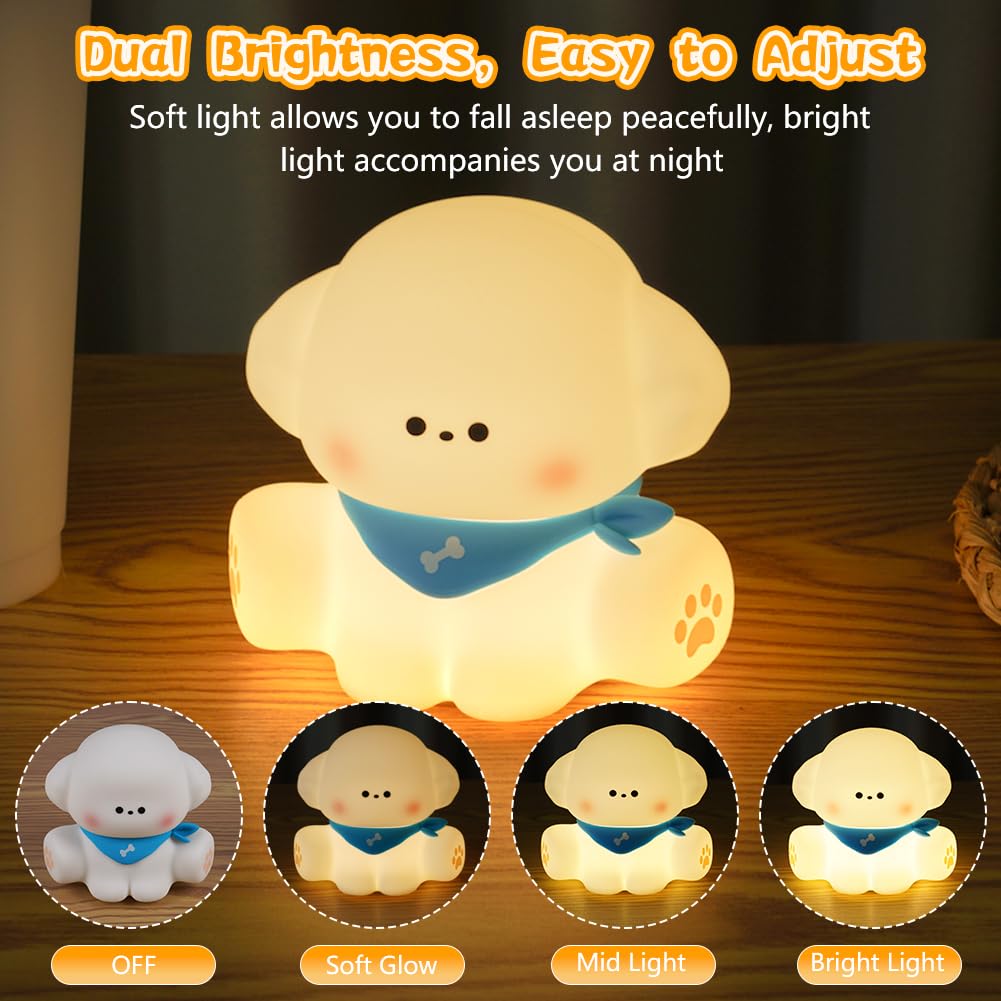 Ainiv Puppy Night Light, Cute Animal Silicone Nursery Night Lamp, Touch Control Nightlights USB Rechargeable Bedside Lamp - Image 3