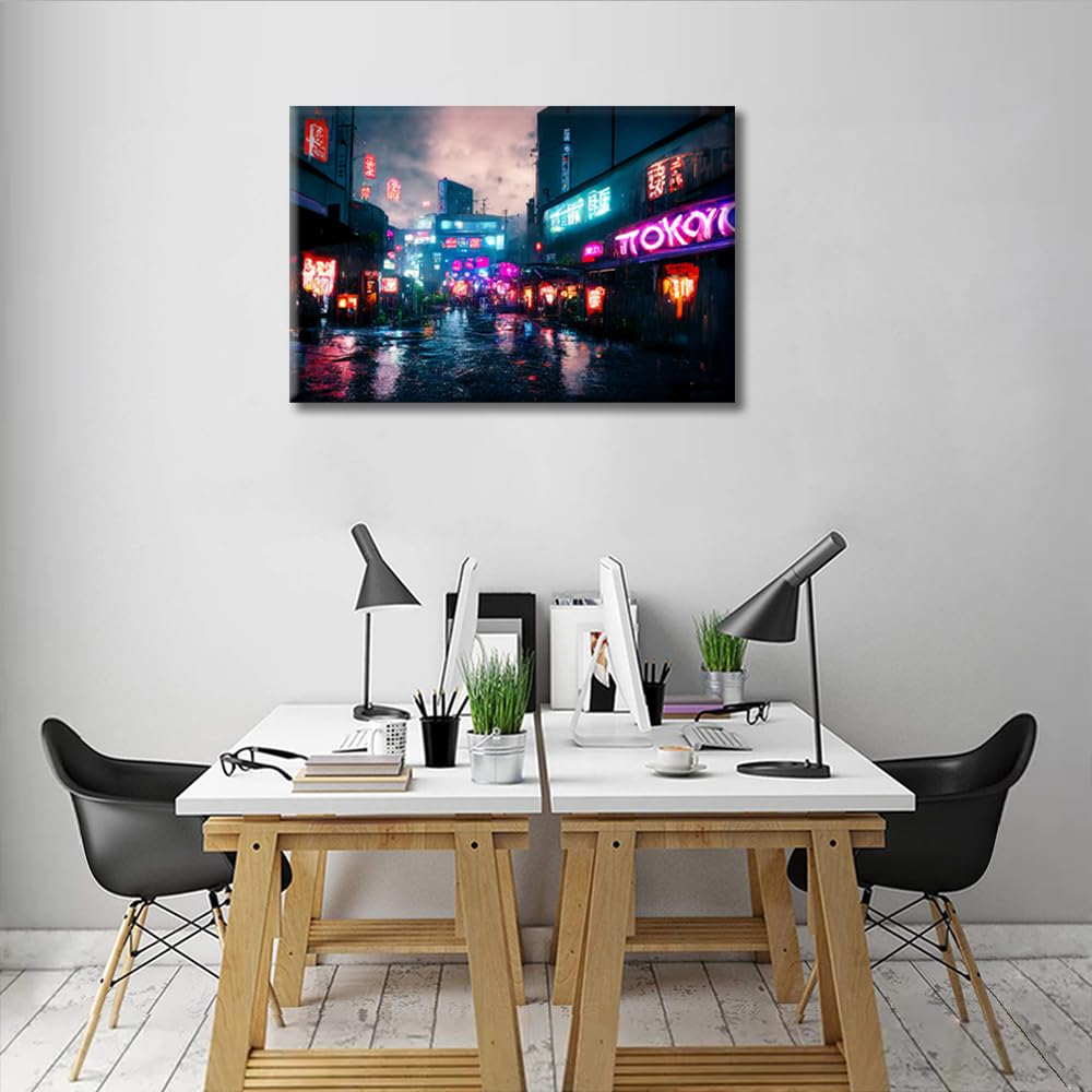 Canvas Wall Art for Living Room Futuristic Cyberpunk City Modern Home Decor Streets of Cyberpunk City Posters Artwork for Bedroom Office Wall Art Painting Pictures Ready to Hang - Image 3