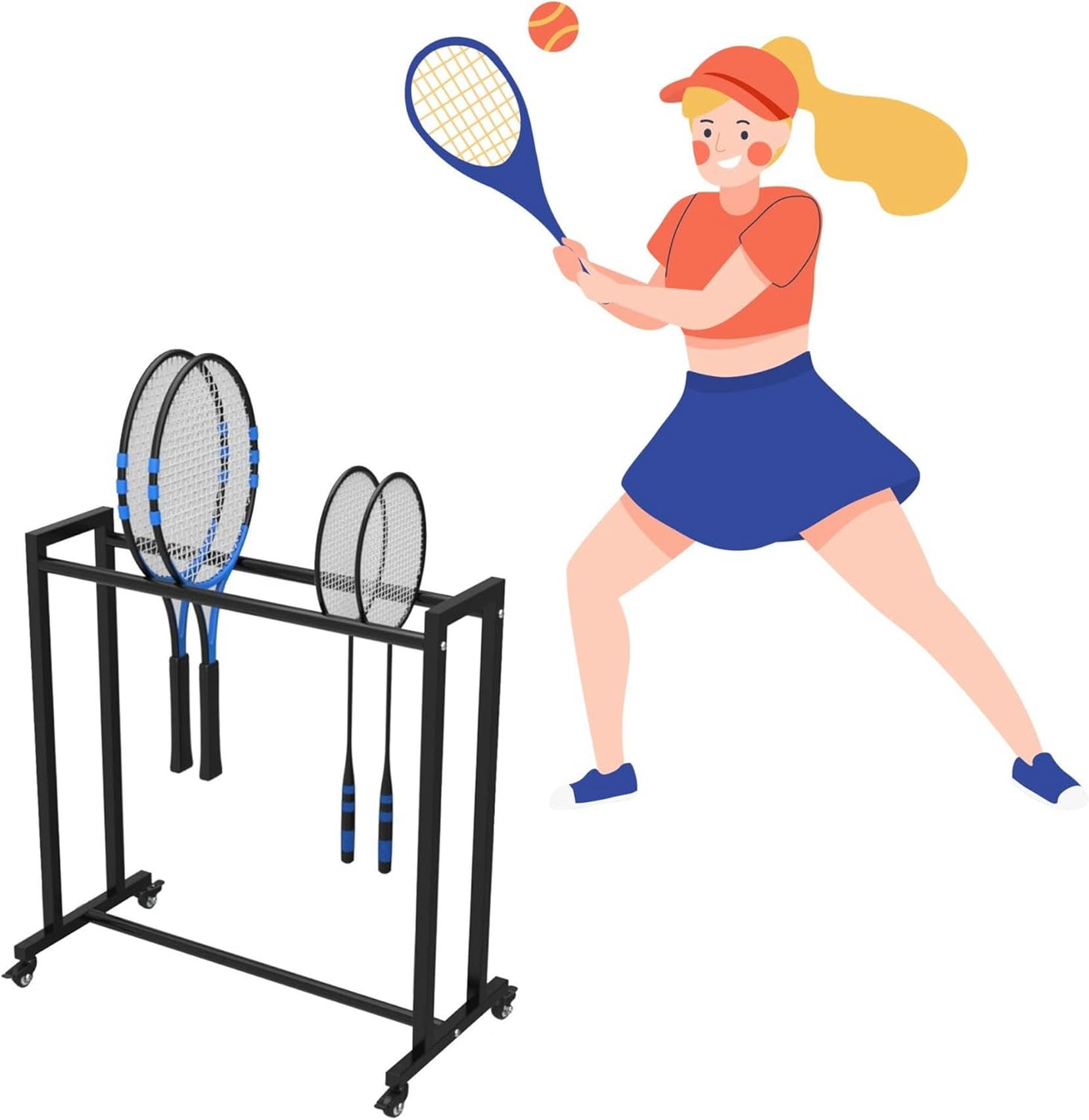 Support de raquette de badminton de grande capacité en acier pour stades et clubs