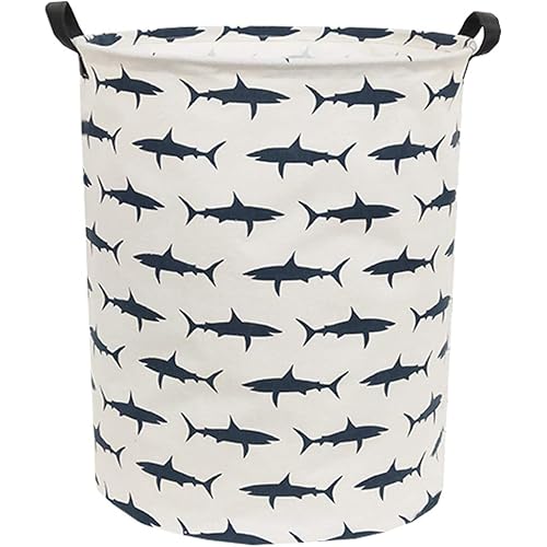 Kids Laundry Hamper,Canvas Shark Hamper Collapsible Boys Storage Baskets for Boys Room Decor,Nursery Hamper,Toy Organizer,(Shark)