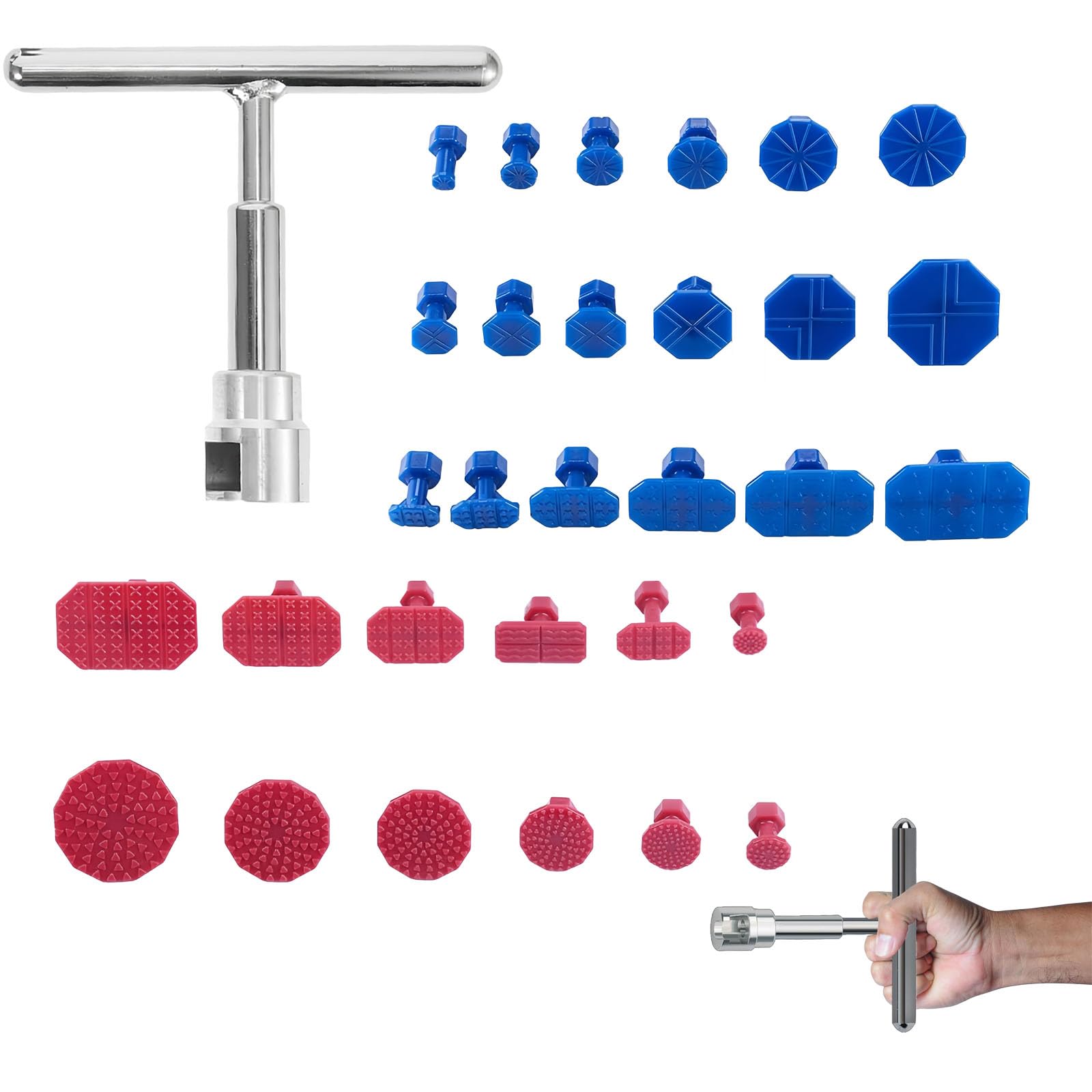 Tirabolli per carrozzeria auto kit 31 pezzi T-bar leva estrattore ammaccature carrozzeria blu e rosso riparazione auto fai da te elettrodomestici officina