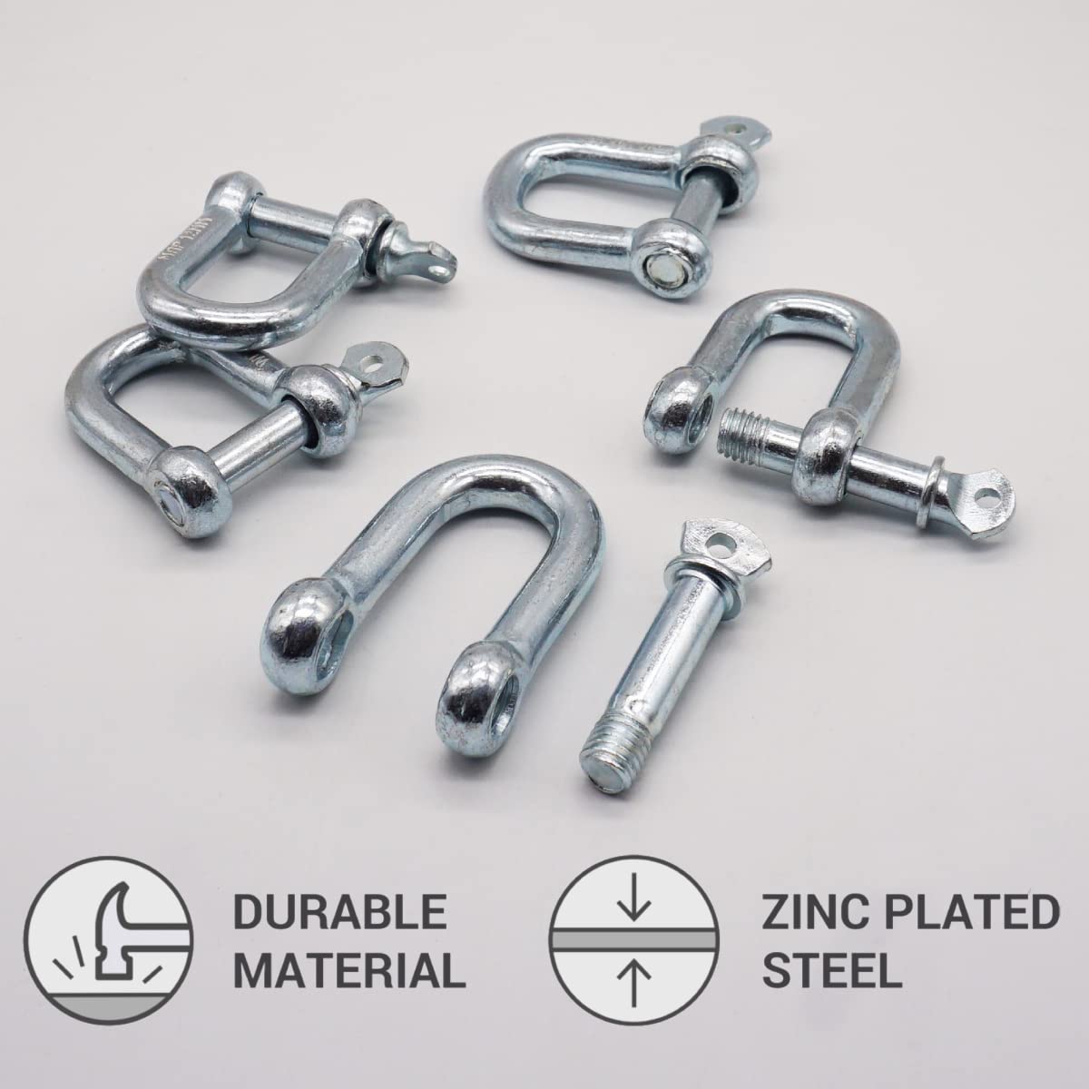 Paquete de 2 grilletes de acero galvanizado de 12 mm, clip de grillete con pin, cierre de grillete de anillo en D, aparejo resistente (2 piezas, 12 mm)
