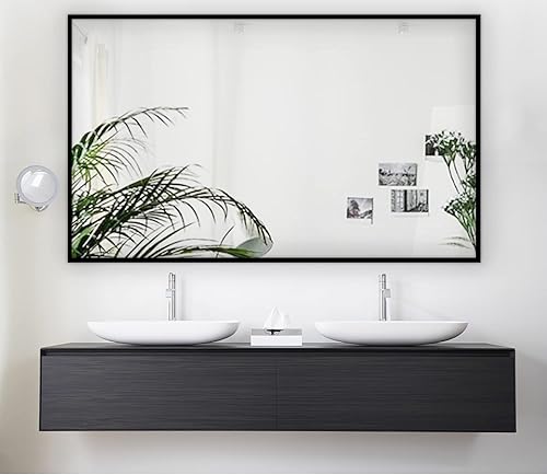 Miniatura 8 de HANS Espejo rectangular grande de baño, espejo de tocador con marco de madera montado en la pared (40 x 24 pulgadas) (negro)