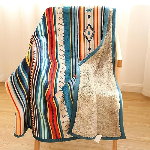 Sherpa Boho Throw Blanket, Super Soft and Cozy Aztec Blanket, Double-Layer Flannel Fleece Blankets for Couch, Sofa, Bed, Camping