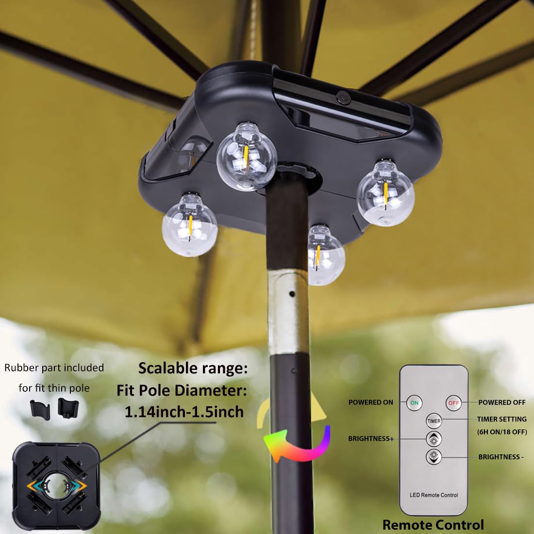 Luce a LED per ombrellone da patio a batteria con lampadine G40, 3 luci per ombrellone senza fili per cortile, tende da campeggio, barbecue o uso interno
