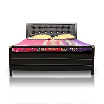 Royal interiors Single Size Metal Bed with Foam Mattress and Hydraulic Storage (Matte Finish,Black)