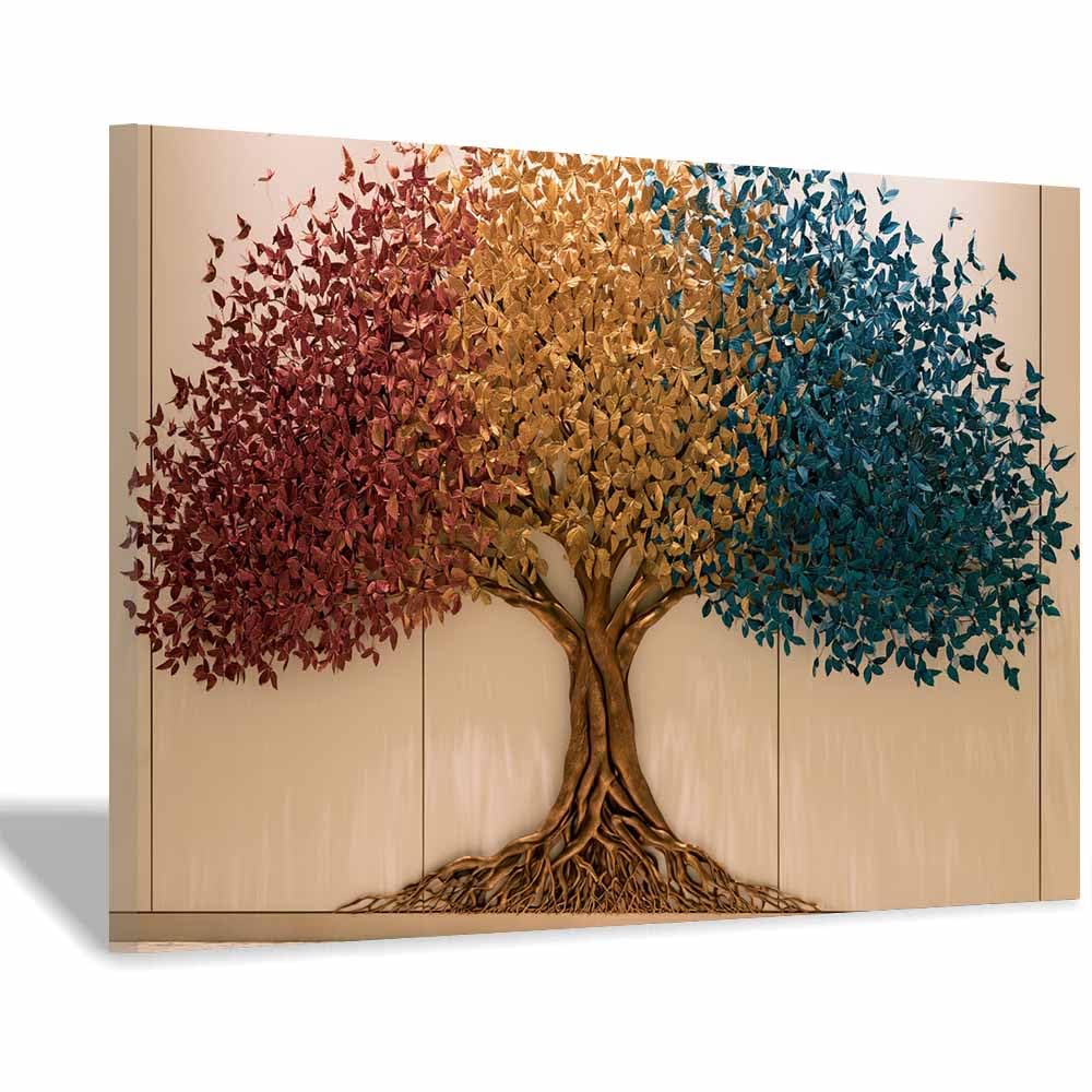 XENIOU Landscape Wall Art Vibrants lake tree canvas painting wall art, Living Room Bedroom Hallway Stairs Decoration.(Multicolor)-70x100cm Framed