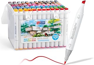 120 Colours Professional Alcohol Based Sketch Markers, Dual Tip Chisel & Fine Tip Full Spectrum Blendable Art Markers for ...