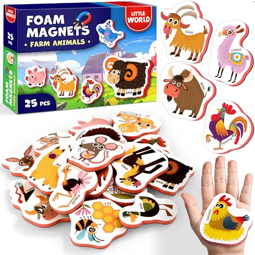 Little World 25 Aimant Enfant en Mousse pour Réfrigérateur, Animaux Magnetique De La Ferme,...