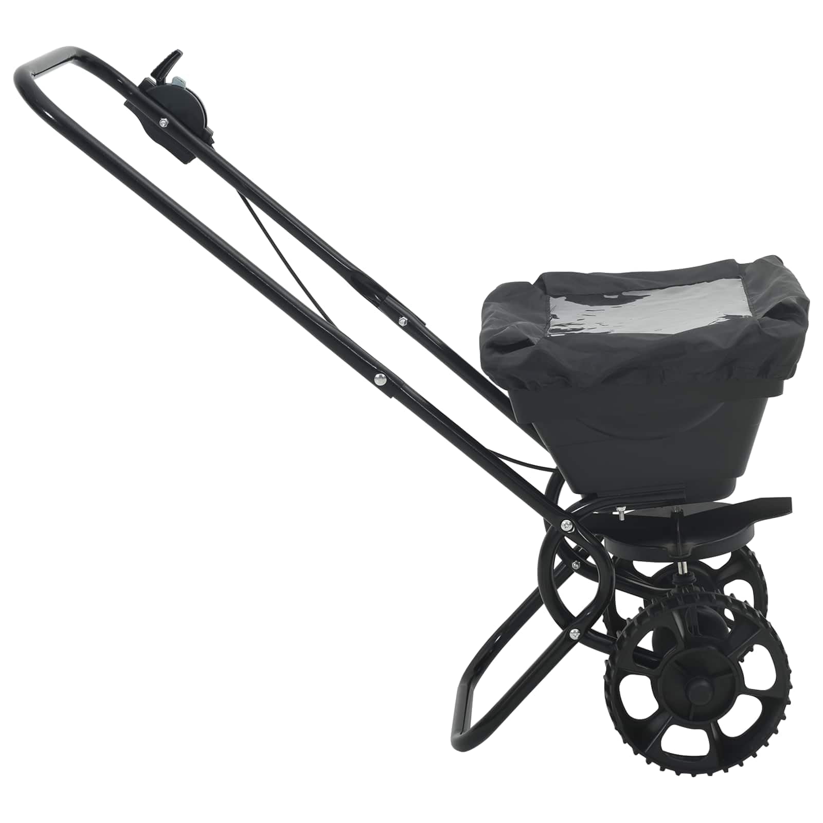 Mangloder Schwarzer Streuwagen aus PVC und Stahl, 82 x 46 x 75 cm, handstreuer, düngerstreuer, universalstreuer für rasenpflege, säen, ausbringen von saat und granulat im garten