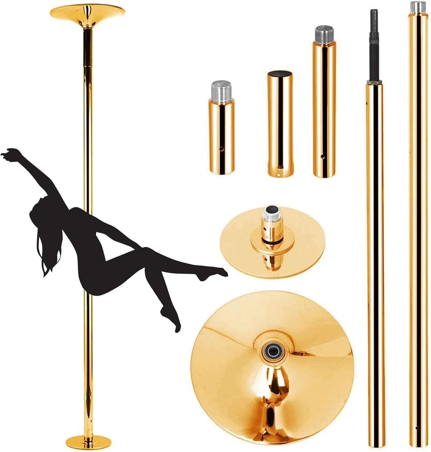 NGDFGR Dance Pole Dance Pole Gold Portable Dance Pole Kit, Living Room/Bedroom/Party Stripper Pole, Portable Removable 45Mm Pole, Max Load 440 Lb,Gold-2.2M-2.7M(7.2FT-8.9FT)